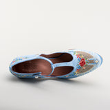 Daisy Embroidered T-Straps (Blue)