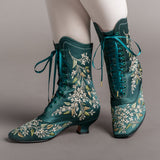 Flora Embroidered Boots (Emerald Green)